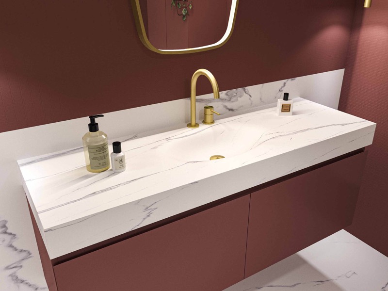 Bliss Flow 550x300, Marble white met gouden kraan