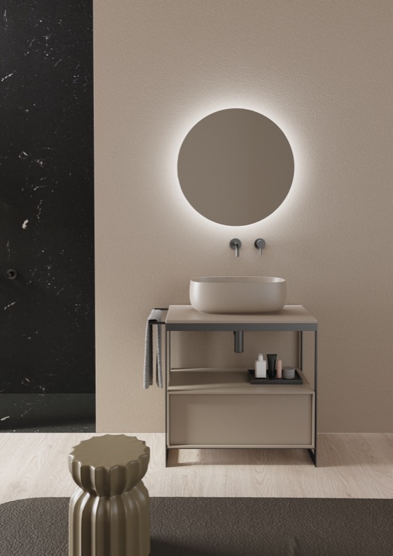 Scarabeo Fidia, opzetkom in taupe met verlichte spiegel