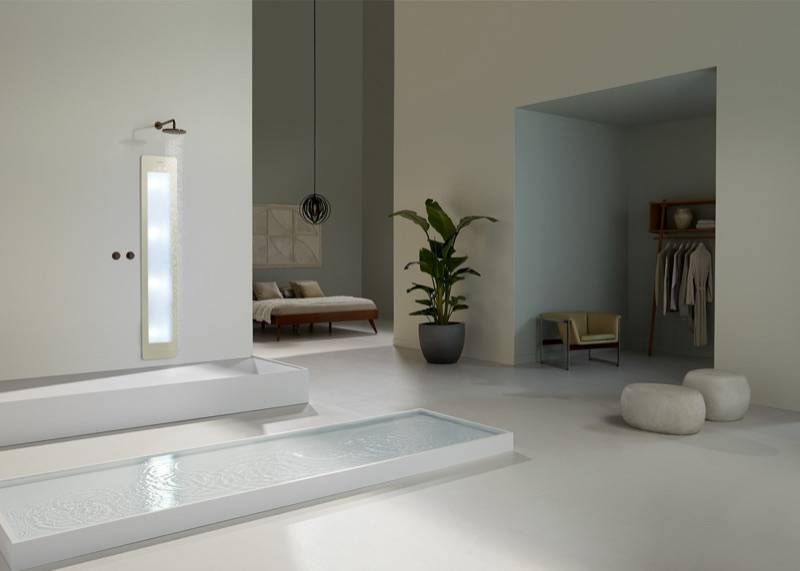 Sunshower Deluxe, wit, badkamer met zicht op slaapkamer