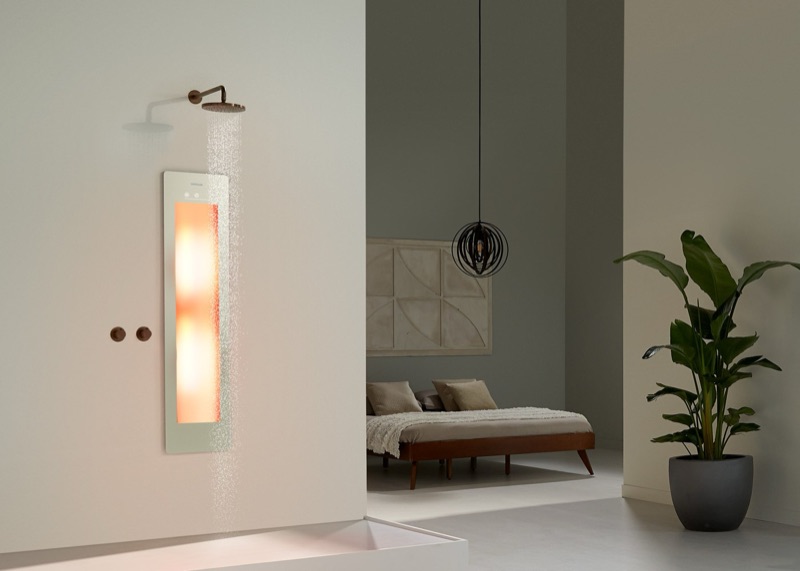 Sunshower Combi, wit, badkamer met zicht op slaapkamer