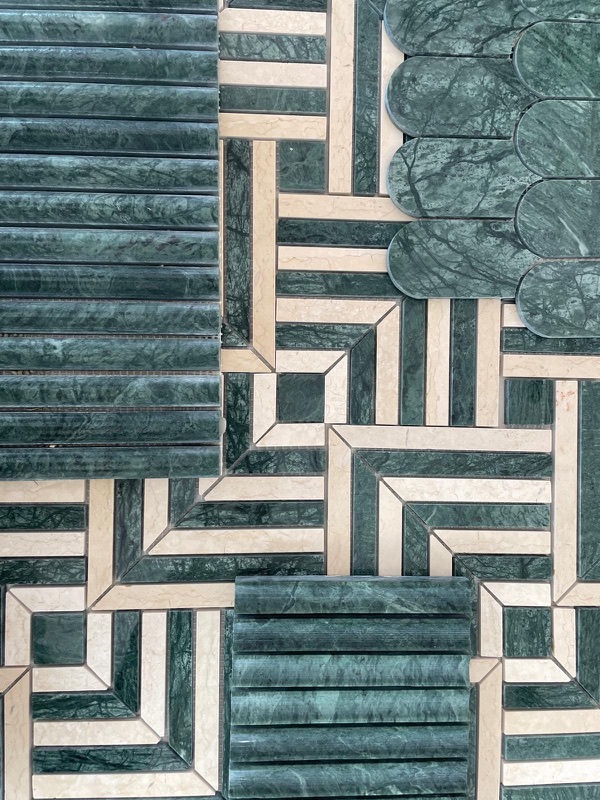 Tile Embassy marmer mozaïek, groen-crème geometrisch patroon