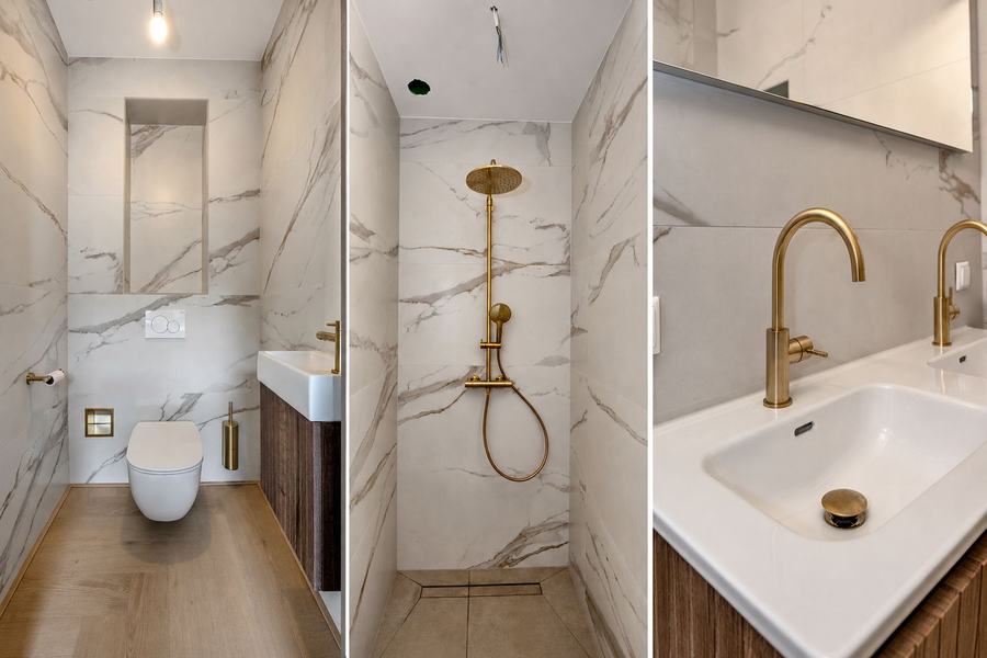 Toilet, regendouche en wastafeldetail in badkamer Stationsstraat 7